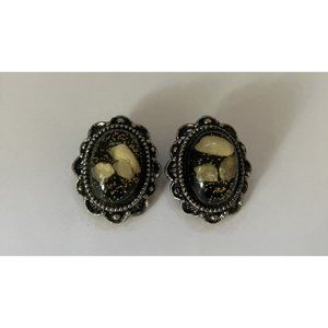 Vintage Gold Sparkle Fleck Splatter Earrings Resin Jewelry '50s MCM Clip On Rare